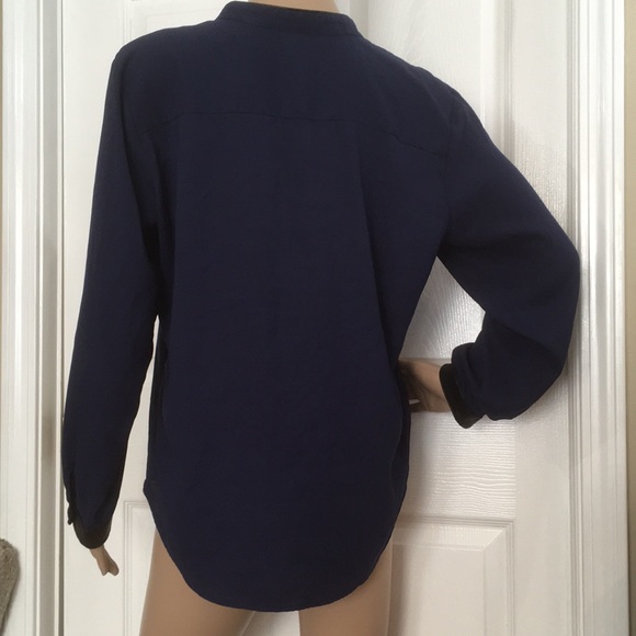 Ann Taylor Silky Blouse Imitation Leather Trim - Picture 7 of 8